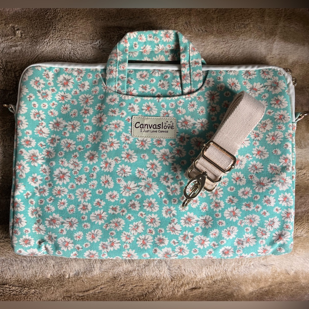 CANVASLOVE Daisy Laptop Pouch with Adjustable Strap